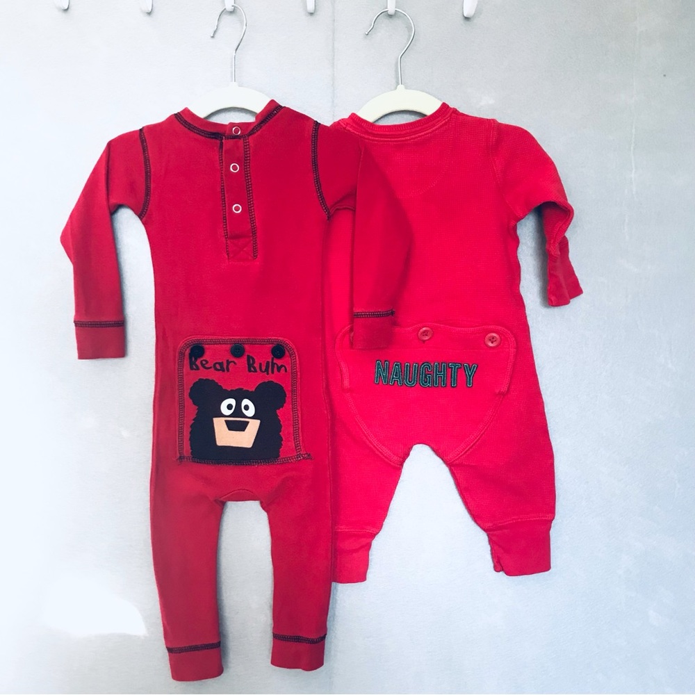 2 baby B’gosh Bear bum pjs Christmas long johns thermo piece size 6-9 months